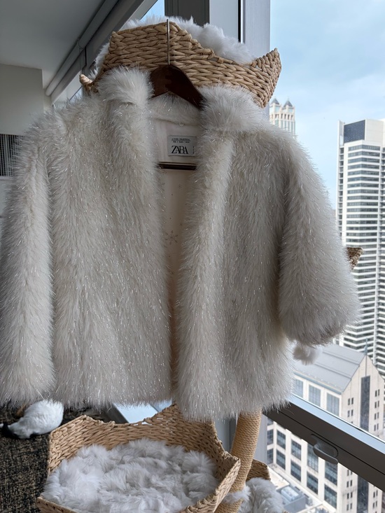 Zara Other - ZARA Cream Sparkle Faux Fur Coat